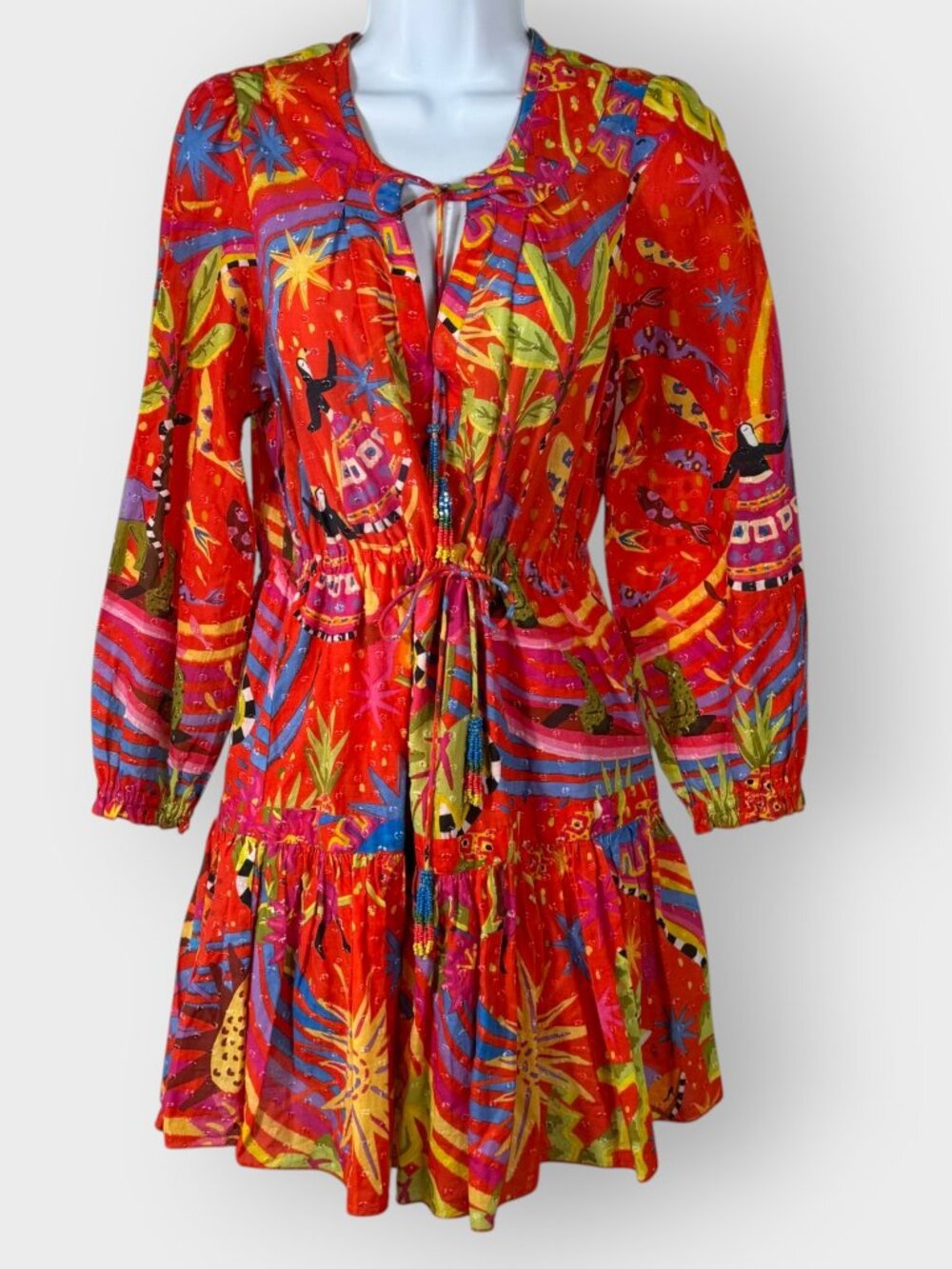 Farm Rio Magic Forest Mini Dress | XS | Flouncy Cotton Tiered
